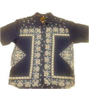 Eddie Bauer Men's‎  Medium Outfitter  Door Fitter Button Down Shirt Floral Blue